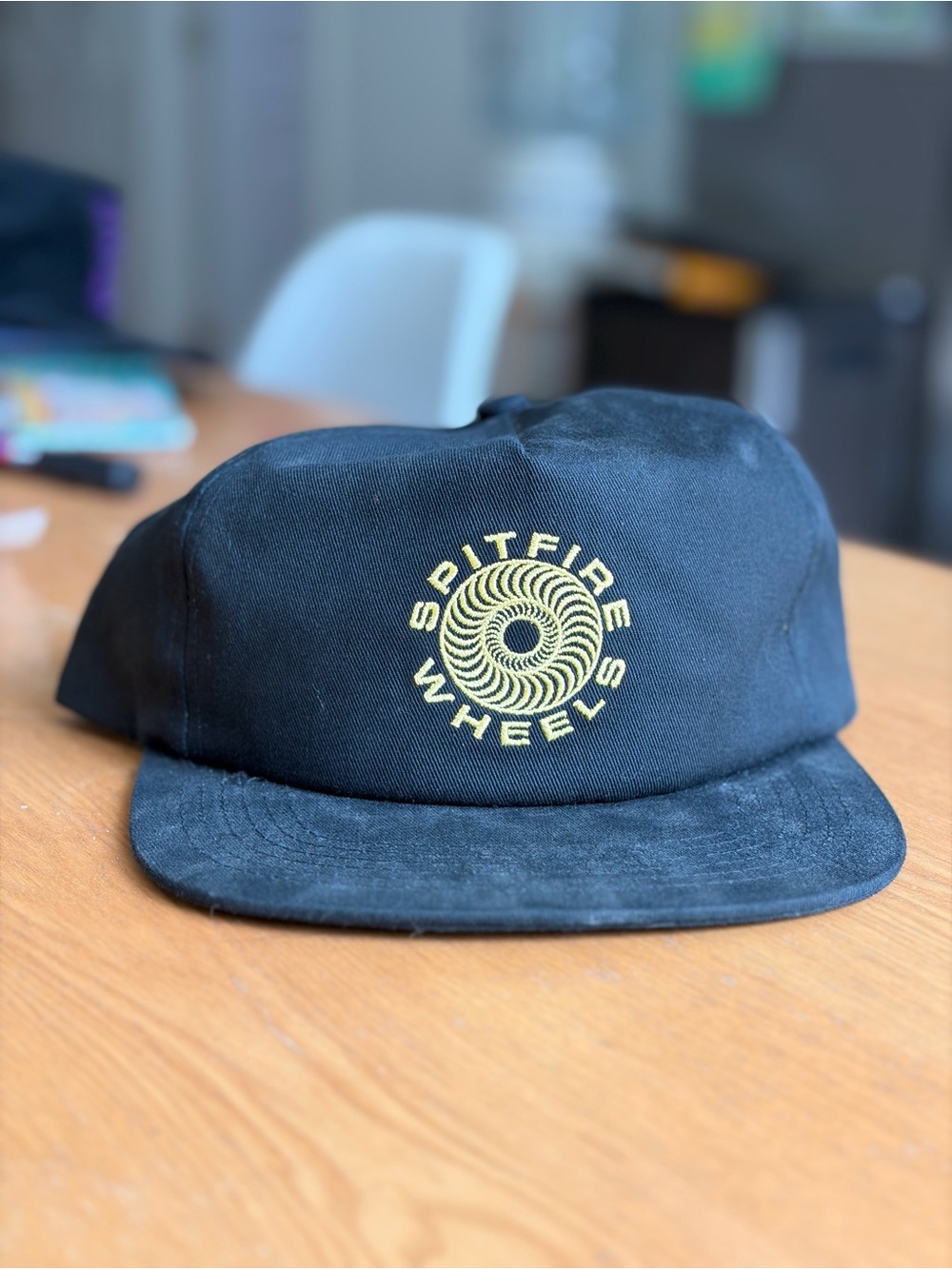 Spitfire Wheel Black Snapback with Yellow Logo
